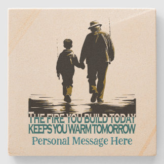 Grandfather and Grandson Headed for Fishing  Stone Coaster