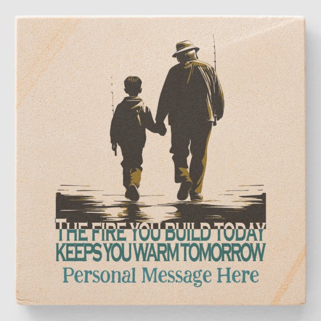 Grandfather and Grandson Headed for Fishing  Stone Coaster (Front)