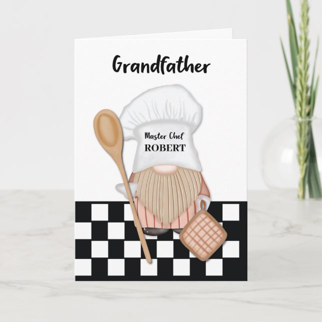 Grandfather Birthday Whimsical Gnome Chef Cooking Card (Front)