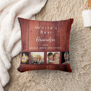 Grandfather brown wood photo farmhouse cushion