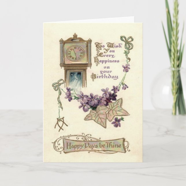 Grandfather Clock Forget-Me-Not Leaves Card (Front)