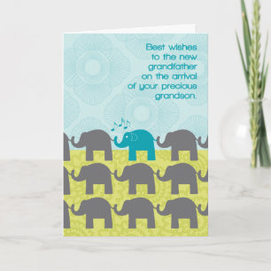 Grandfather Congrats New Grandson Cute Elephants Card