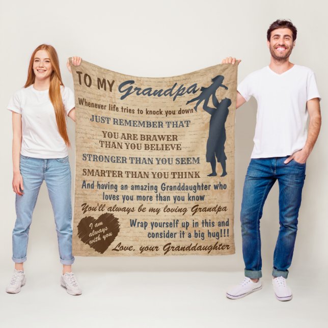 Grandfather Gift From Granddaughter Retro Grandpa Fleece Blanket (In Situ)