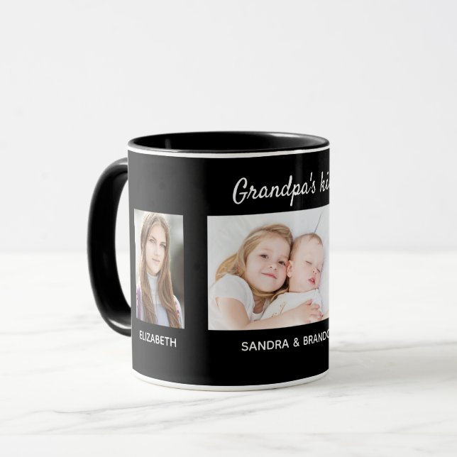 Grandfather grandchildren photo names Black Mug (Front Left)