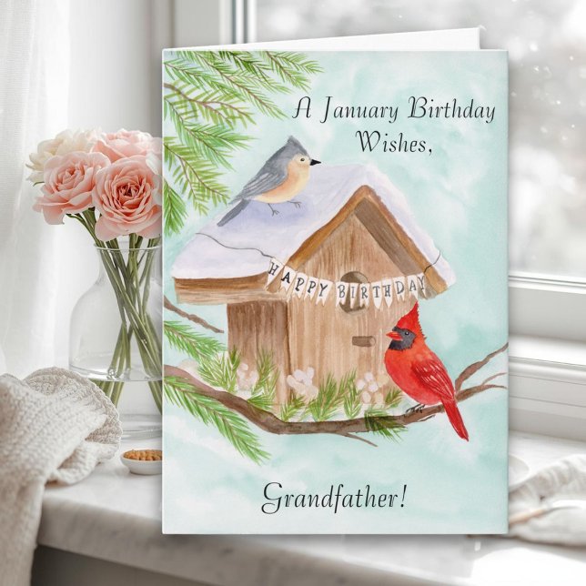  Grandfather Happy January Birthday Birds Card (Creator Uploaded)
