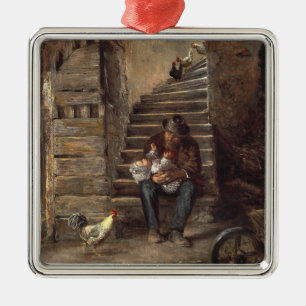 Grandfather Looking After His Grandson Metal Ornament