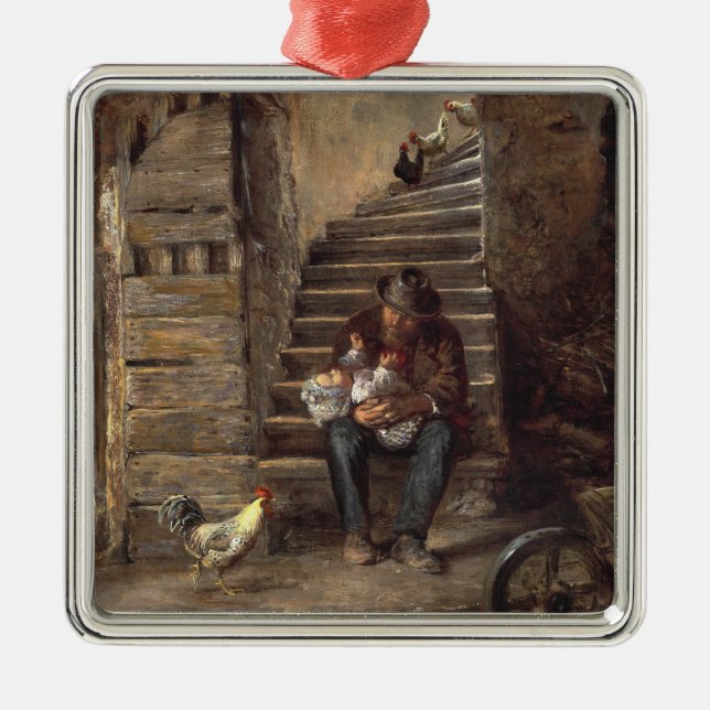 Grandfather Looking After His Grandson Metal Ornament (Front)