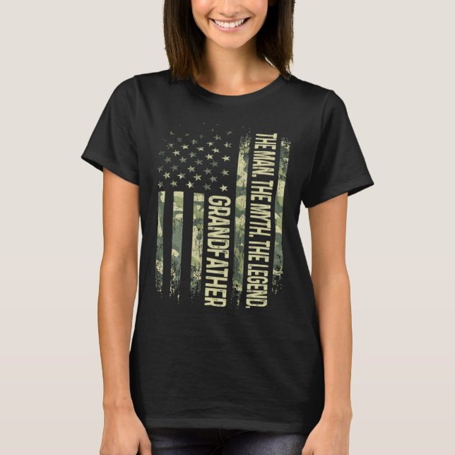 Grandfather Man Myth Legend Camo American Flag Fat T-Shirt (Front)