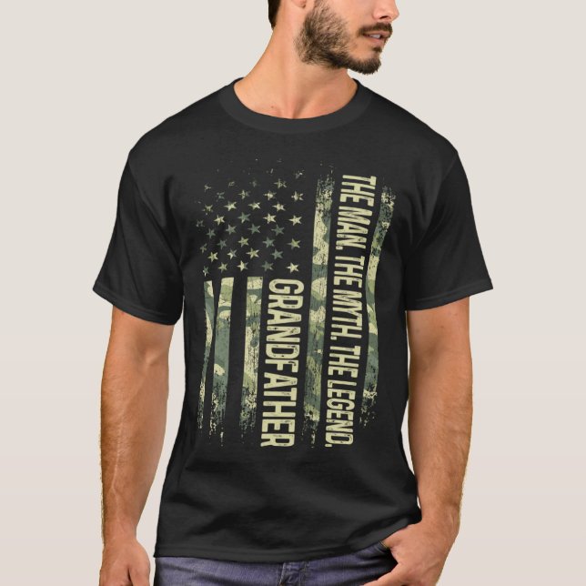 Grandfather Man Myth Legend Camo American Flag Fat T-Shirt (Front)