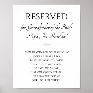 Grandfather of Bride Memorial Save A Seat Wedding Poster