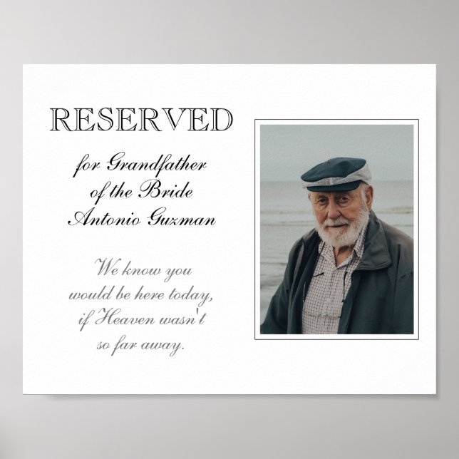 Grandfather of the Bride Memorial Photo Wedding Poster (Front)
