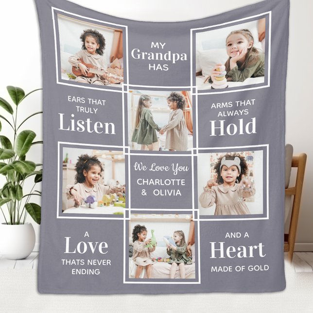 Grandfather Quote 6 Photo Collage Grandpa Fleece Blanket (Creator Uploaded)