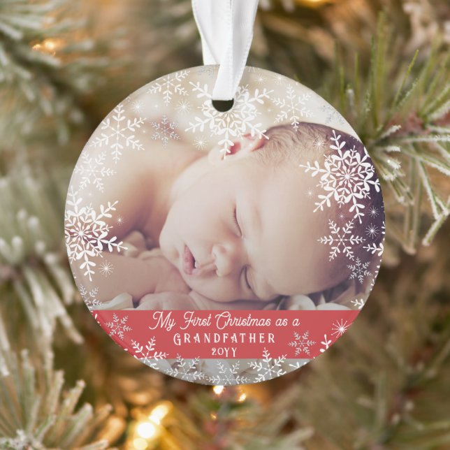 Grandfather's First Christmas Snowflake Baby Photo Ornament (Tree)