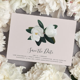 Grandiflora   Blush Pink & White Magnolia Wedding Save The Date