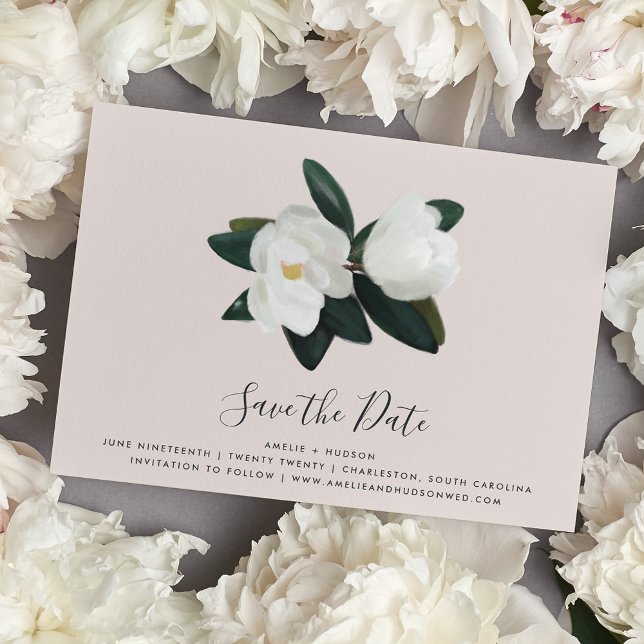 Grandiflora | Blush Pink & White Magnolia Wedding Save The Date (Creator Uploaded)