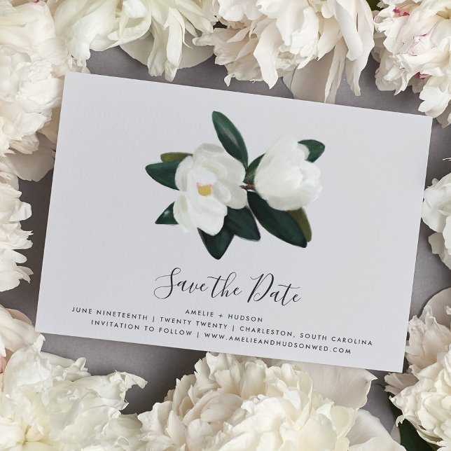 Grandiflora | Elegant White Magnolia Wedding Save The Date (Creator Uploaded)