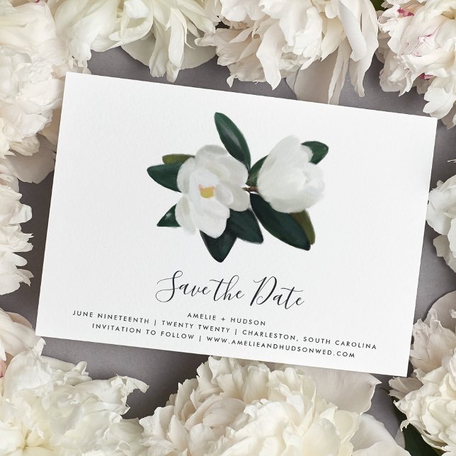 Grandiflora | White Magnolia Save the Date Card (Creator Uploaded)