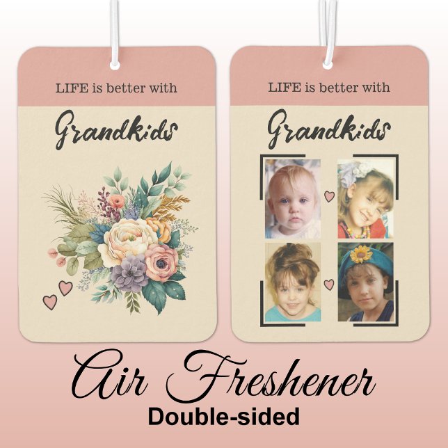 Grandkids 4 photo floral hearts pink car air freshener (Creator Uploaded)