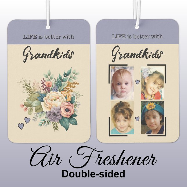 Grandkids 4 photo floral hearts purple car air freshener (Creator Uploaded)