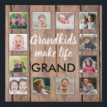 Grandkids Make Life Grand 12 Photo Collage Wood Faux Canvas Print<br><div class="desc">A rustic wood faux canvas art with a beautiful quote "Grandkids make life grand".Personalize with 12 family photos to make it a memorable keepsake gift for grandparents.</div>