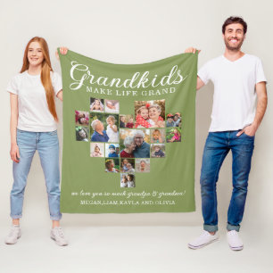 Grandkids Make Life Grand 18 Photo Heart Collage  Fleece Blanket