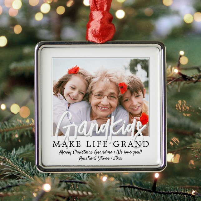 Grandkids Make Life Grand 1 Photo Grandparents Metal Ornament (Creator Uploaded)