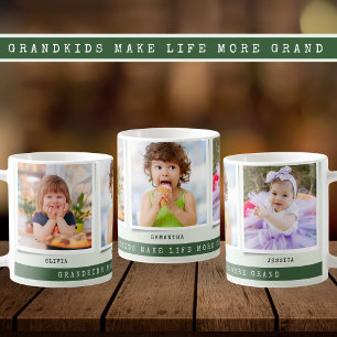 Grandkids Make Life Grand 3 Photo Collage Green Coffee Mug