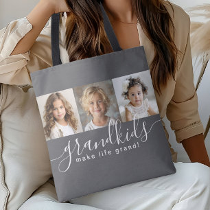 Grandkids Make Life Grand 3 Photo Collage Grey Tote Bag