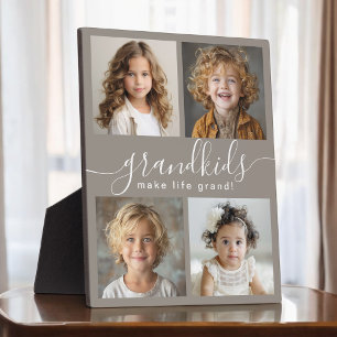 Grandkids Make Life Grand 4 Photo Collage Plaque