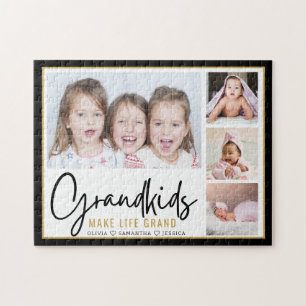 Grandkids Make Life Grand 4 Photo Personalised  Jigsaw Puzzle