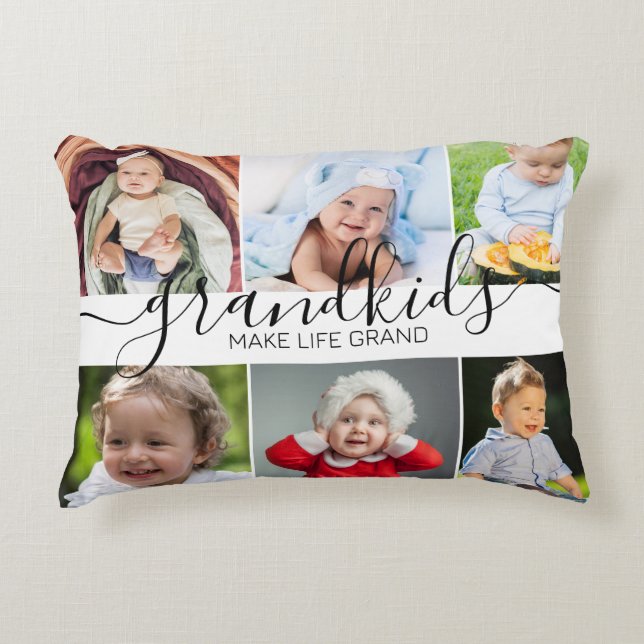 Grandkids Make Life Grand | 6 Photo Collage Decorative Cushion (Front)