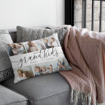 Grandkids Make Life Grand | 6 Photo Collage Decorative Cushion<br><div class="desc">Create a sweet gift for a beloved grandma or grandpa with this beautiful photo collage accent pillow. "Grandkids make life grand" appears in the center in black and gray calligraphy script lettering. Customize with six photos of their grandchildren. Back features wide light neutral grey and white stripes.</div>