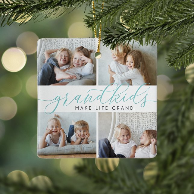 Grandkids Make Life Grand | 8 Mini Photo Ceramic Ornament (Creator Uploaded)