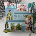 Grandkids Make Life Grand 8 Photo Collage Blue Cushion<br><div class="desc">Stylish throw pillow with custom photo collage and quote for grandparents. The design is printed on both sides of the pillow and features 8 of your own photographs. The quote is hand lettered and reads "Grandkids make life grand". The photo template is set up for you to add your pictures...</div>