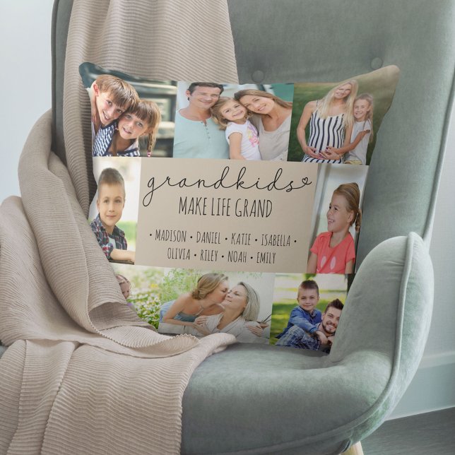 Grandkids Make Life Grand 8 Photo Neutral Custom Cushion (Creator Uploaded)