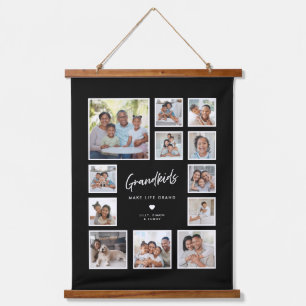 Grandkids Make Life Grand Custom 12 Photo Collage Hanging Tapestry