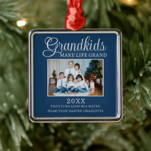 Grandkids Make Life Grand Custom Photo Metal Ornament