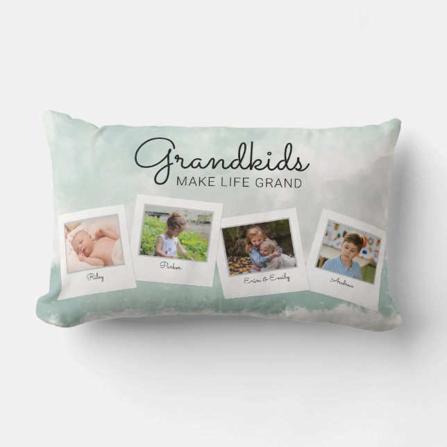 Grandkids Make Life Grand Grandchildren Photo Lumbar Cushion (Front)