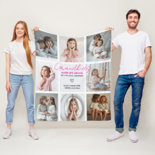 Grandkids Make Life Grand Grandma 8-Photo Custom  Fleece Blanket
