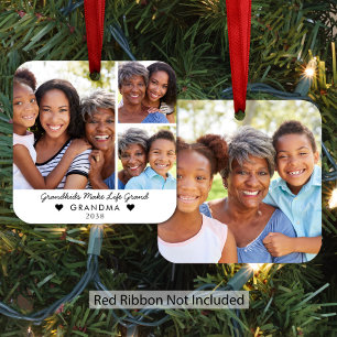 Grandkids Make Life Grand Grandma Christmas Photo Metal Tree Decoration