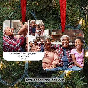 Grandkids Make Life Grand Grandpa Christmas Photo Metal Tree Decoration