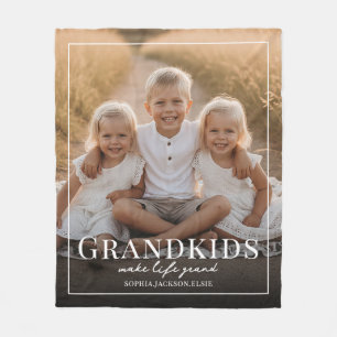 Grandkids Make Life Grand Grandparent Gift Photo Fleece Blanket