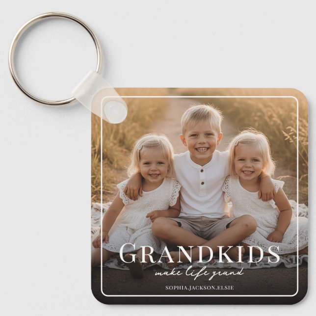 Grandkids Make Life Grand Grandparent Gift Photo Key Ring (Front)