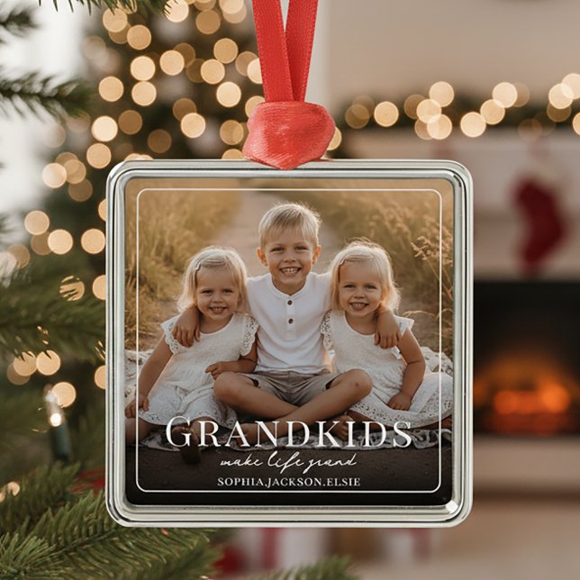 Grandkids Make Life Grand Grandparent Gift Photo  Metal Ornament (Creator Uploaded)
