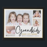 Grandkids Make Life Grand Grandparents 4 Photo  Faux Canvas Print<br><div class="desc">A modern photo collage gift for grandparents with a sentimental quote "Grandkids make life grand".Personalise with 4 pictures and grandchildren names to make it a memorable gift for mother's day, grandparents's day, christmas and birthday..</div>