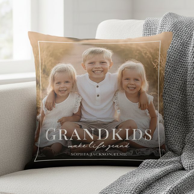 Grandkids Make Life Grand Grandparents Gift Photo Cushion (Creator Uploaded)