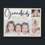 Grandkids Make Life Grand Names 4 Photo Collage   Faux Canvas Print<br><div class="desc">A modern photo collage gift for grandparents with a sentimental quote "Grandkids make life grand".Personalise with 4 pictures and grandchildren names to make it a memorable gift for mother's day, grandparents's day, christmas and birthday..</div>