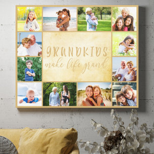 Grandkids Make Life Grand Neutral Beige 12 Photo Canvas Print