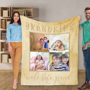 Grandkids make life Grand Neutral Photo Collage Fleece Blanket