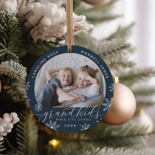 Grandkids Make Life Grand Photo Ceramic Ornament